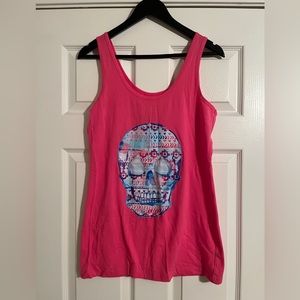 No Boundaries.Junior Girls.15-17 XL.Hot Pink Skull onFront sleeveless.Super Soft